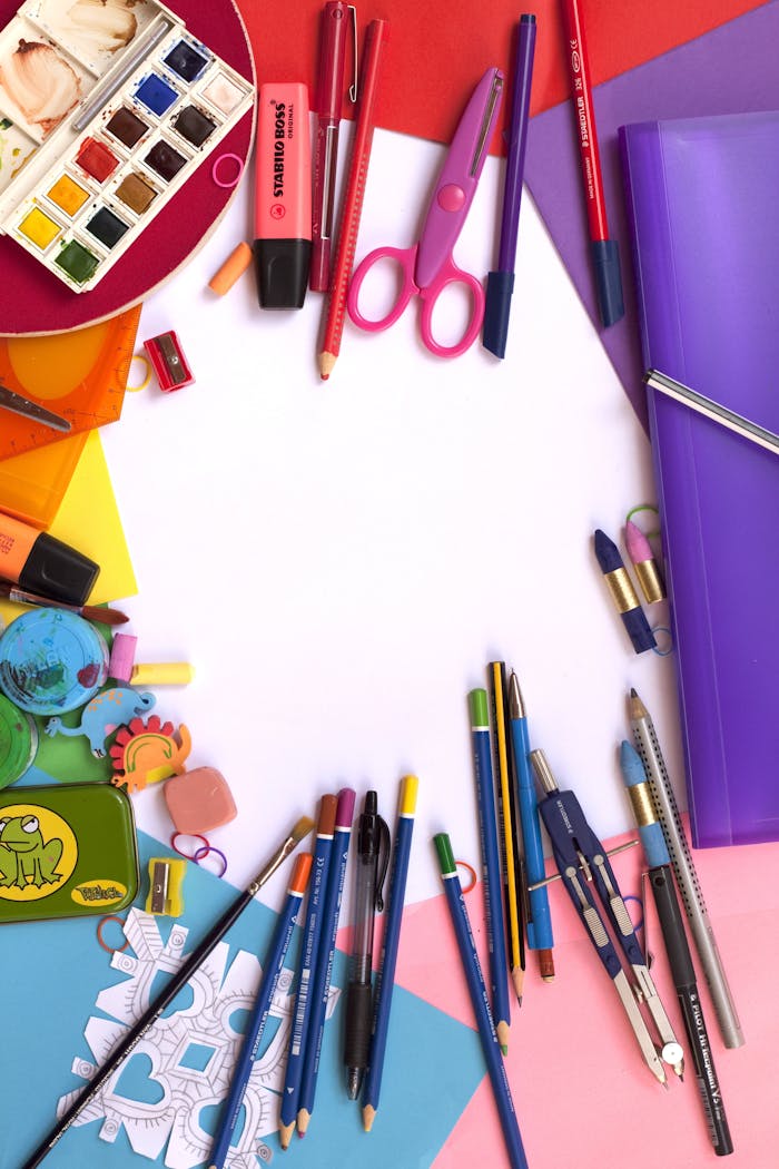 client-stories-img Vibrant collection of art and school supplies arranged in a flat lay. Perfect for educational themes.